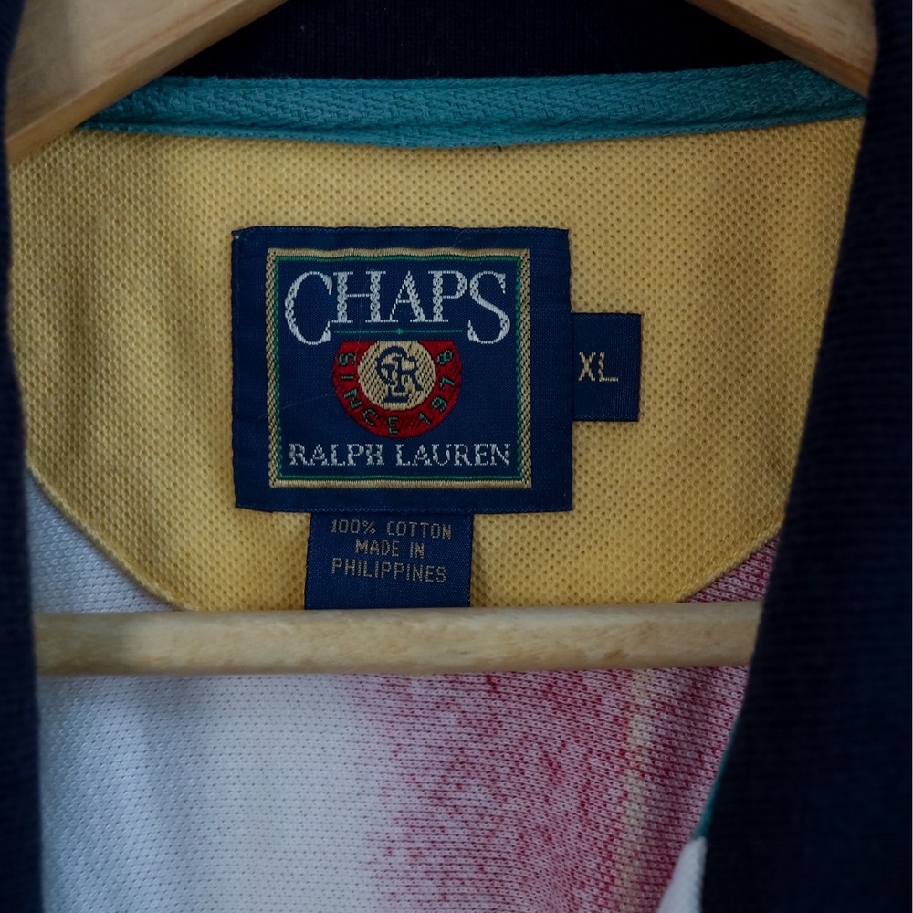 Vintage Chaps Ralph Lauren Polo Shirt XL Paintbrush‎ Stripe Crest Logo 90s - Picture 5 of 15